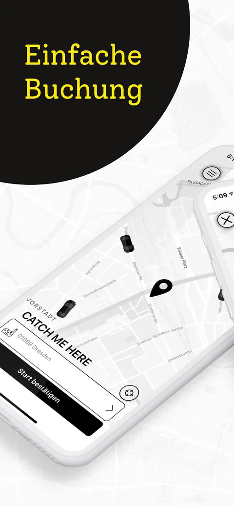 App-Screenshot: Taxi buchen mit automatischer Standorterkennung