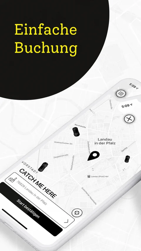 App-Screenshot der Taxi-App in Landau: Taxi buchen mit automatischer Standorterkennung