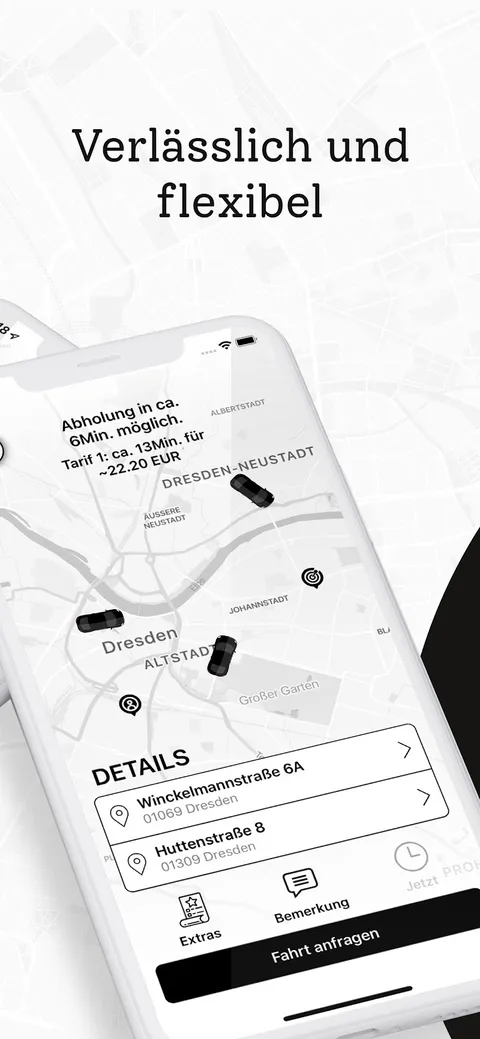 App-Screenshot: Ankunftszeit und Fahrpreis-Schätzung vorab sehen